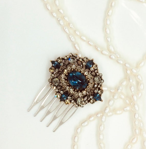 Vintage Hair Comb Navy Blue Bridal Hair Comb Dusty Blue Etsy