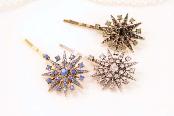 Star Hair Pins Star Hair Clip Snowflake Hair Pins Blue Silver Etsy
