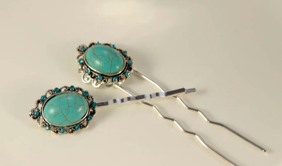 Turquoise Hair Pin Boho Bridal Hair Pins Turquoise Bridal Etsy