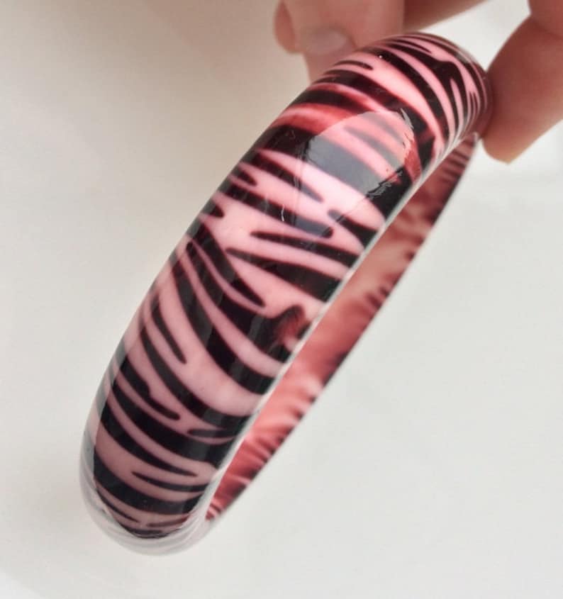 Pink Zebra Bracelet Brownish Bangle Animal Print Jewelry Etsy