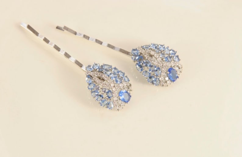 Blue Hair Pins Violet Blue Head Pins Lilac Blue Bridal Hair Pin Wedding Blue Pins Vintage Wedding Blue Hair Jewellery Art Deco Headpiece