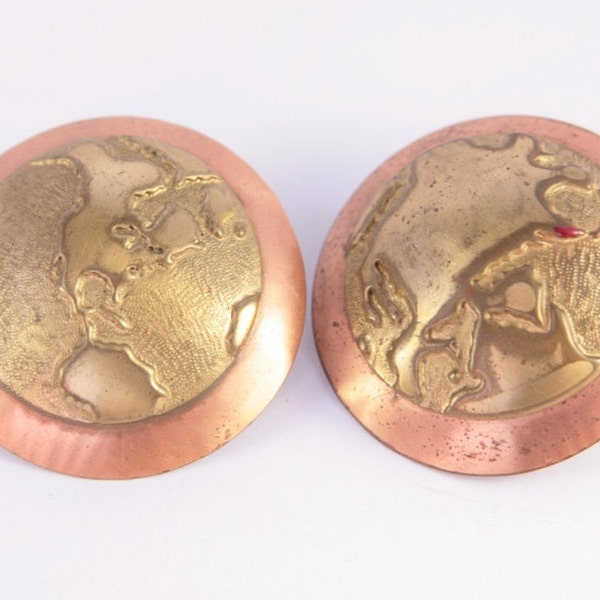 Boucles d'oreilles Bronze Continent Large Round Abstract Earth Europe America Boucles d'oreilles