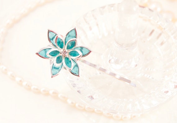 Teal Hair Pins Aqua Blue Hair Pins Bridesmaid Hair Pins Silver Etsy
