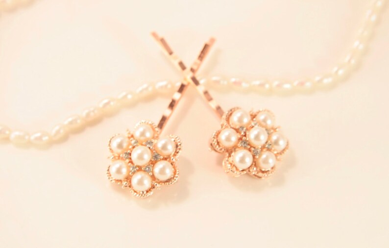 Bridesmaid Hair Pins Rose Gold Hair Pin Pearl Bobby Pins Bridesmaid Crystal Hair Pins Rose Gold Hair Clip White Rose Gold Hair Accessory