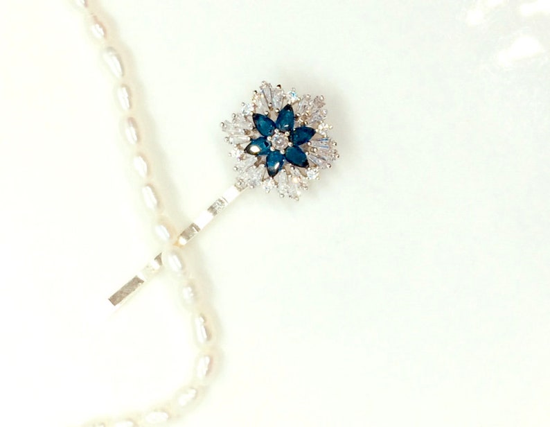 Dusty Blue Hair Pin Elsa Clip Powder Blue Hair Flowers Snowflake Hair Clips Star Bobby Pin Something Blue Hair Pin Cubic Zirconia Hair Piece