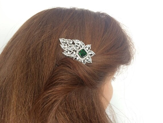 Emerald Hair Comb Bridal Hair Comb Gatsby Headpiece Vintage Etsy