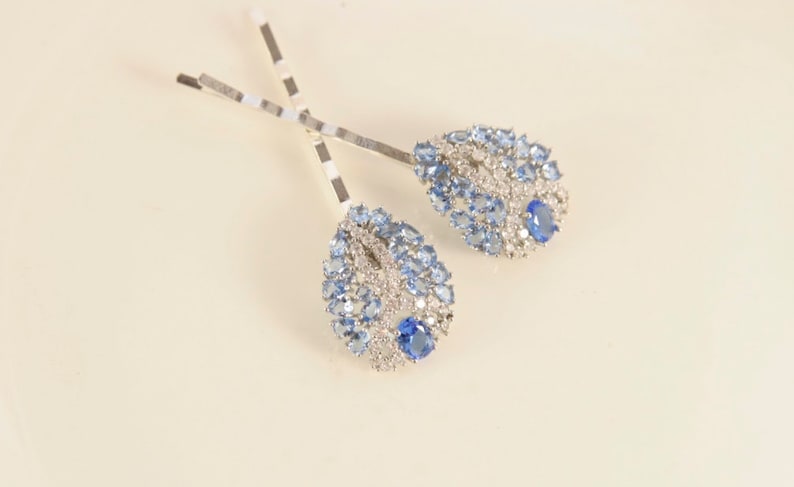Blue Hair Pins Violet Blue Head Pins Lilac Blue Bridal Hair Pin Wedding Blue Pins Vintage Wedding Blue Hair Jewellery Art Deco Headpiece