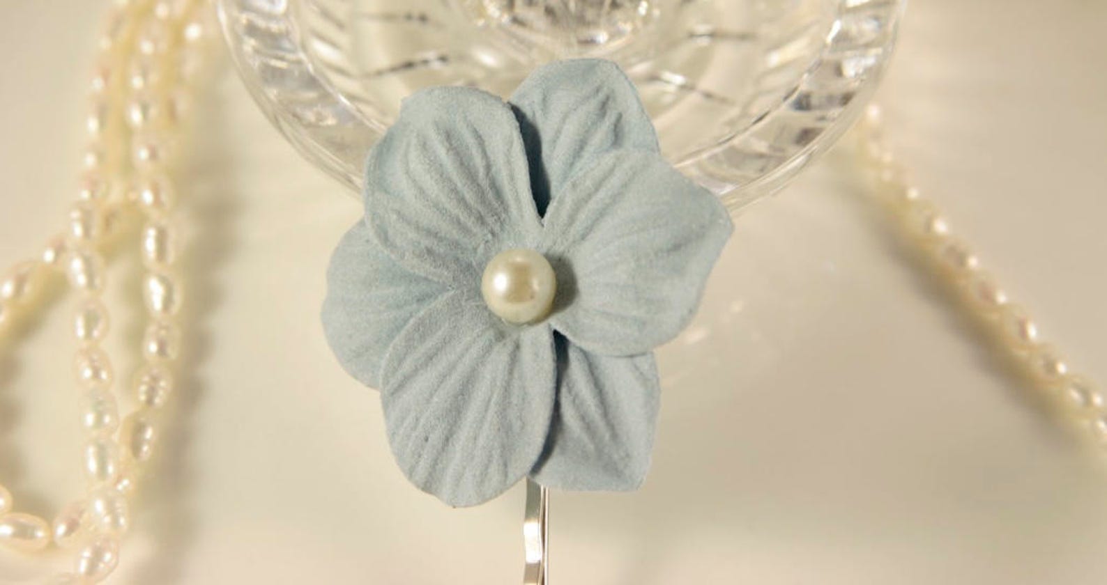 Blue Flower Hair Pins Something Blue Pearl Bobby Pins Baby Etsy
