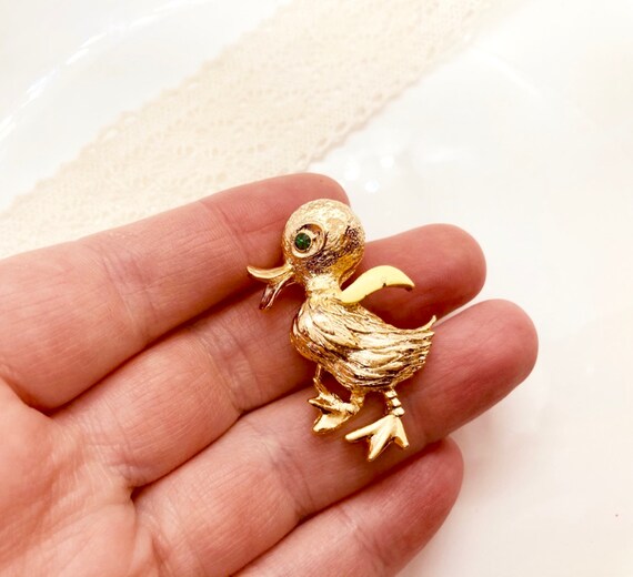 Vintage Duck Brooch, Yellow Duckling Pin, Farm Jew