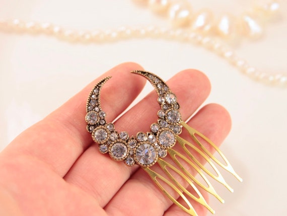 Moon Hair Comb Vintage Hair Comb Crystal Moon Headpiece Etsy