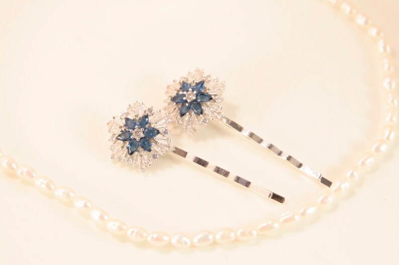 Dusty Blue Hair Pin Elsa Clip Powder Blue Hair Flowers Snowflake Hair Clips Star Bobby Pin Something Blue Hair Pin Cubic Zirconia Hair Piece