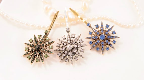 Star Hair Pins Star Hair Clip Snowflake Hair Pins Blue Silver Etsy