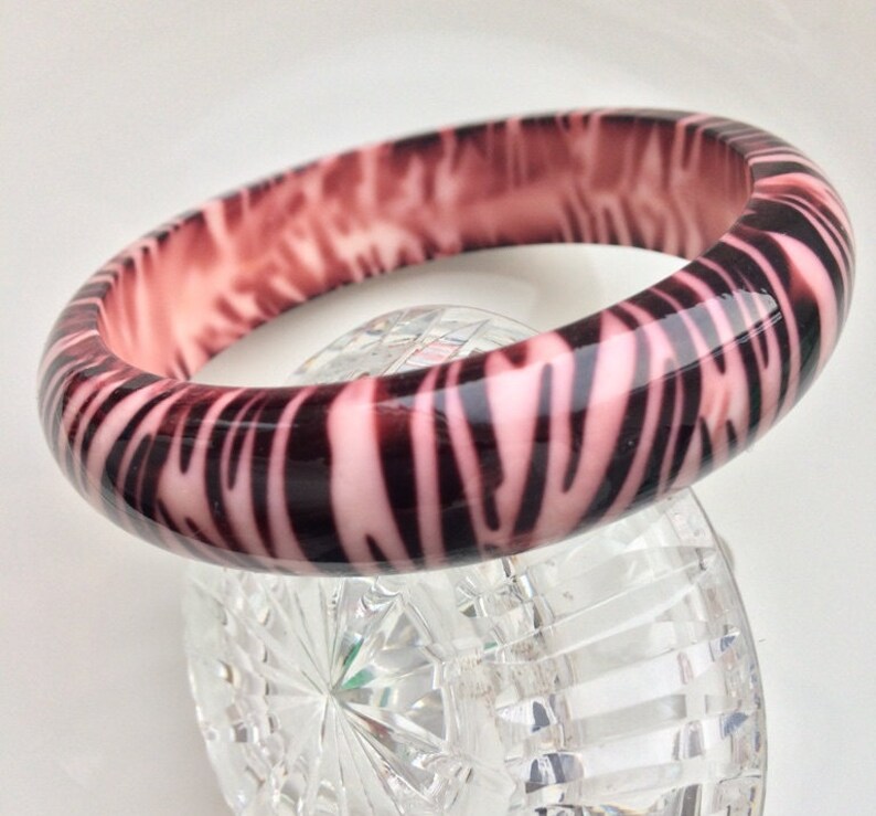 Pink Zebra Bracelet Brownish Bangle Animal Print Jewelry Etsy