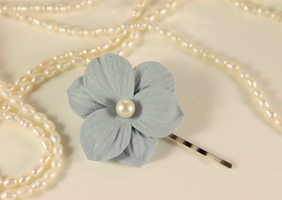 Blue Flower Hair Pins Something Blue Pearl Bobby Pins Baby Etsy