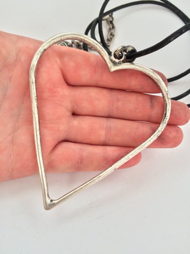 Heart Necklace Simple Minimalist Large Silver Heart Pendant Etsy