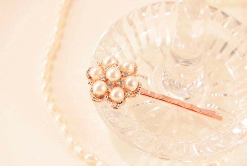 Bridesmaid Hair Pins Rose Gold Hair Pin Pearl Bobby Pins Bridesmaid Crystal Hair Pins Rose Gold Hair Clip White Rose Gold Hair Accessory