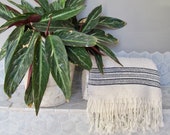 Luxury Wool and Egyptian Cotton Bath Towel - Cream and Black - 180 x 95cm