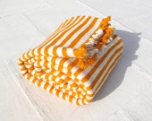 2010 Moroccan striped rug, throw, picnic blanket, orange,cream - Sara - 210x230cm