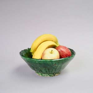 Bowl 31, Tamegroute, Green, Moroccan Glazed Earthenware/Salad/Fruit/Pasta/Pottery Bowl - 24 x 10cm