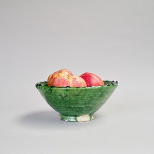 Bowl 38, Tamegroute, Green, Moroccan Glazed Earthenware/Salad/Fruit/Pasta/Pottery Bowl - 19 x 8cm
