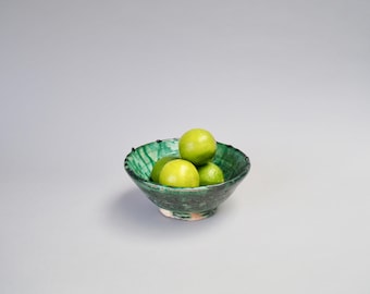 Bowl 36, Tamegroute, Green, Moroccan Glazed Earthenware/Salad/Fruit/Pasta/Pottery Bowl - 18 x 8cm