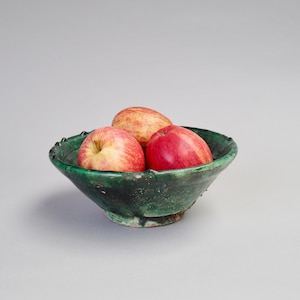Bowl 37, Tamegroute, Green, Moroccan Glazed Earthenware/Salad/Fruit/Pasta/Pottery Bowl - 20 x 8cm