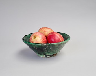 Bowl 37, Tamegroute, Green, Moroccan Glazed Earthenware/Salad/Fruit/Pasta/Pottery Bowl - 20 x 8cm