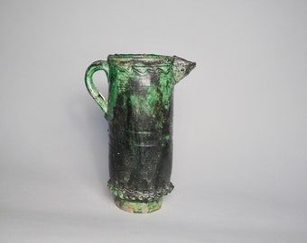 Jug 12, Large, Tamegroute, Green, Moroccan Glazed Earthenware, 13/30cm