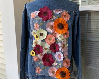 Embellished jean jacket, floral denim jacket,  Plus Size, hippie, festival jacket, multicolored floral jacket, western, country chic jacket