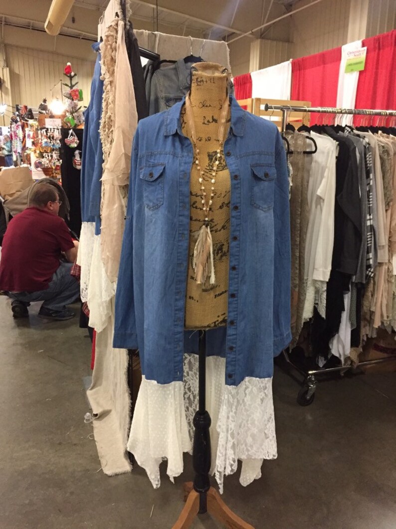 Denim shirt duster with painted angel