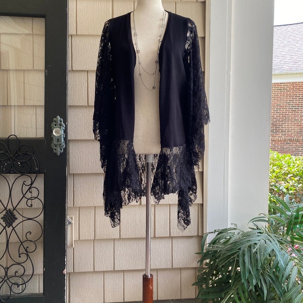 Cardigan en dentelle noire Stevie Nicks, pull, ourlet en foulard, style tzigane, mode festival, grande taille