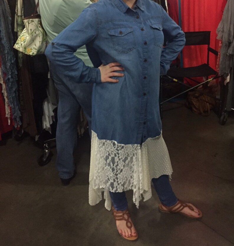 Denim shirt duster with painted angel