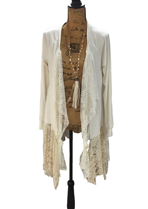 Plus Size Boho Chic Lace Waterfall Cardigan With Handkerchief
