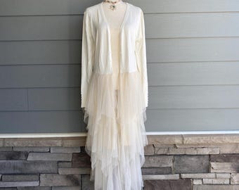 Ivory Tulle Duster Cardigan: Romantic Stevie Nicks Style