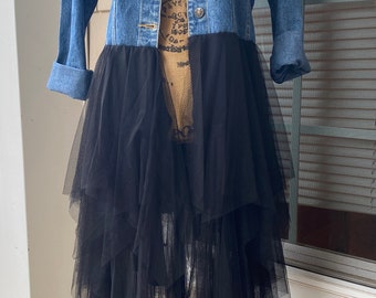 Black tulle skirt with denim shirt online