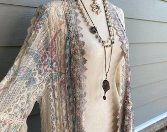 Boho Lace Kimono: High Low Beach Cover-Up, Festival Style