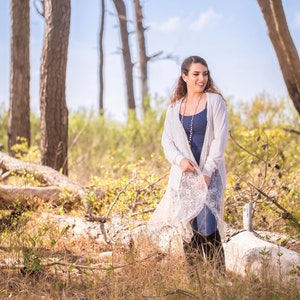 Stevie Nicks Duster Boho chic lace waterfall cardigan with handkerchief hemline