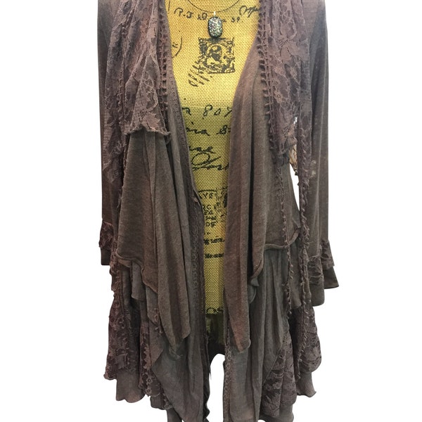 Stevie Nicks lace cardigan with lace ruffles, boho chic, vintage style