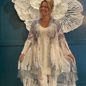 Plus Size kimono,Stevie Nicks Style, country chic, beach cover up, lace kimono, resort wear, summer lingerie, kimono cardigan, brand new