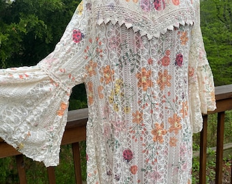 Ladybug Floral Kimono Cover-Up, Vintage Lace duster
