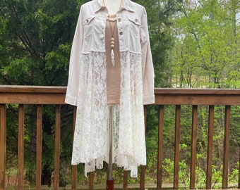 White Lace Duster Jacket: Bohemian Stevie Nicks Style - Plus Size