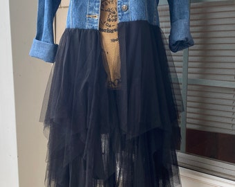 Denim jacket with Tulle skirt,  shacket, jean jacket, shacket, western boho