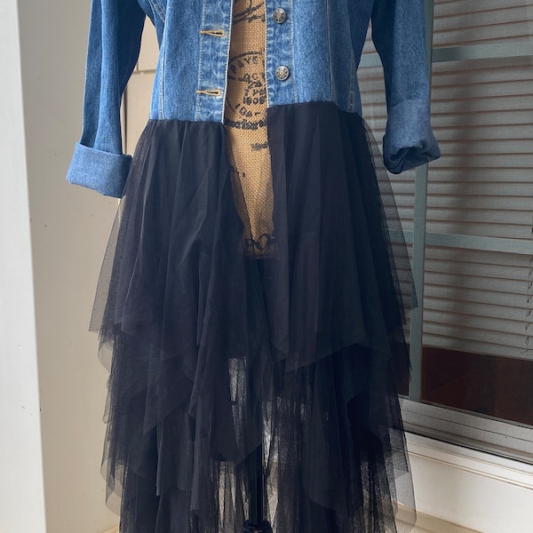 Denim jacket with Tulle skirt,  shacket, jean jacket, shacket, western boho