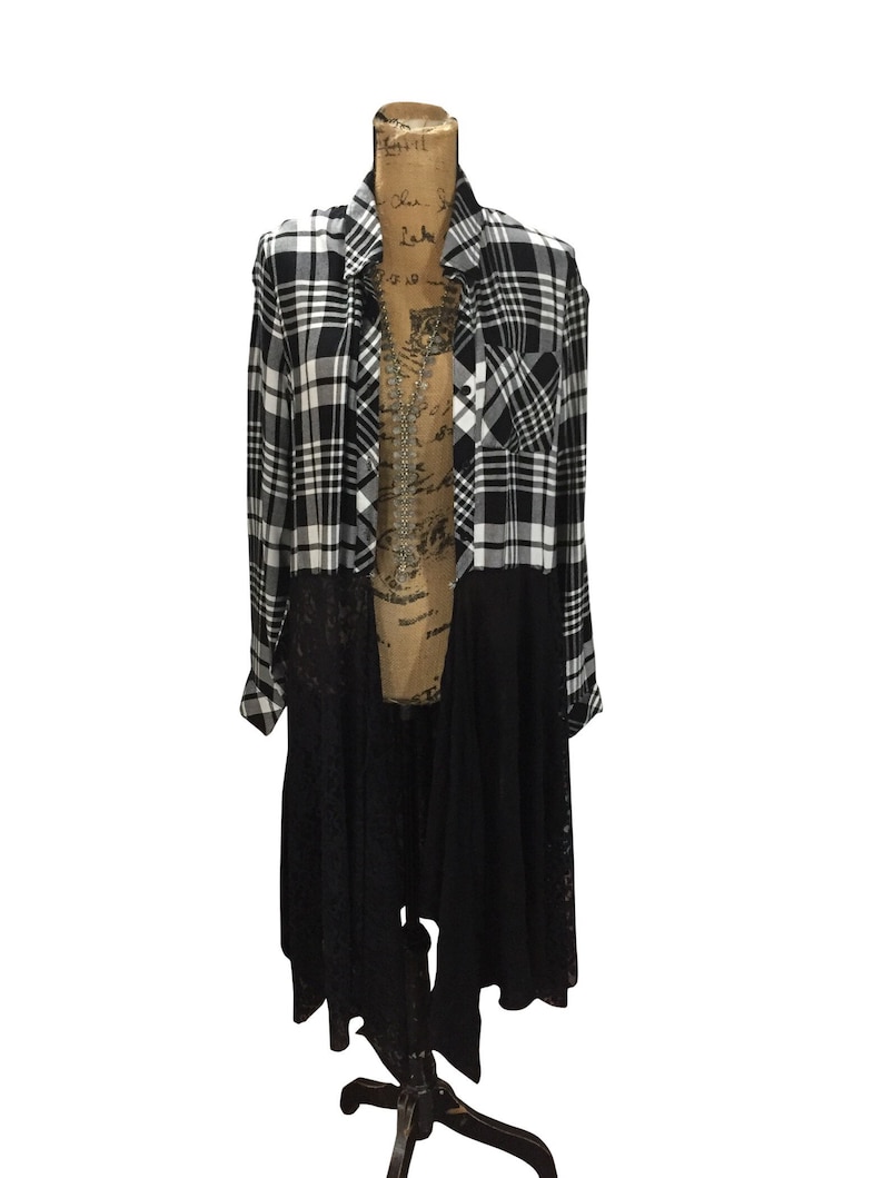 Stevie Nicks plaid duster Maxi shirt maxi dress denim shirt Boho chic denim duster shirt dress vintage style gypsy festival clothing stevie