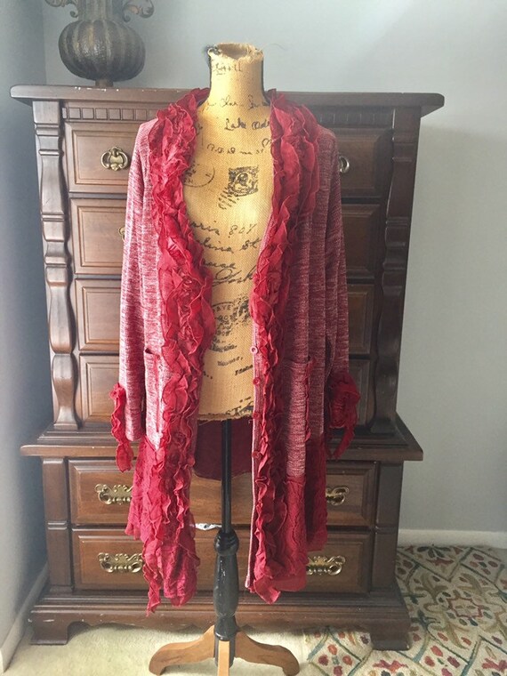 red lace cardigan