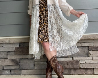 Lace Kimono Duster: Stevie Nicks White Jacket, Western Boho (L/XL)