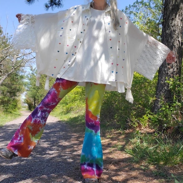 One size poncho with multi color hearts, heart poncho, beach cover up, ivory heart poncho, lace poncho, plus size brand new, festival style