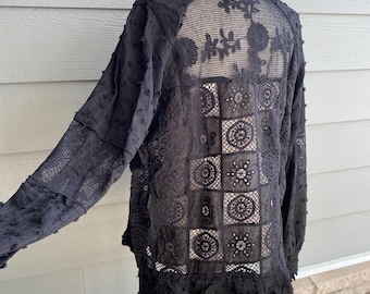 Black mixed lace jacket, Boho chic style, oversized easy fit lightweight jacket, limited edition
