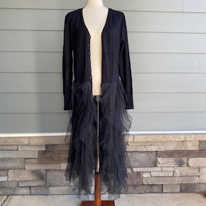 Stevie Nicks Black tulle sweater duster,gypsy, plus size , fairy, high fashion, boho chic, festival, fancy long cardigan, tulle duster