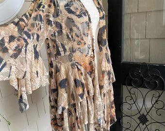 Leopard Lace Kimono Cardigan: Plus Size Bohemian Duster